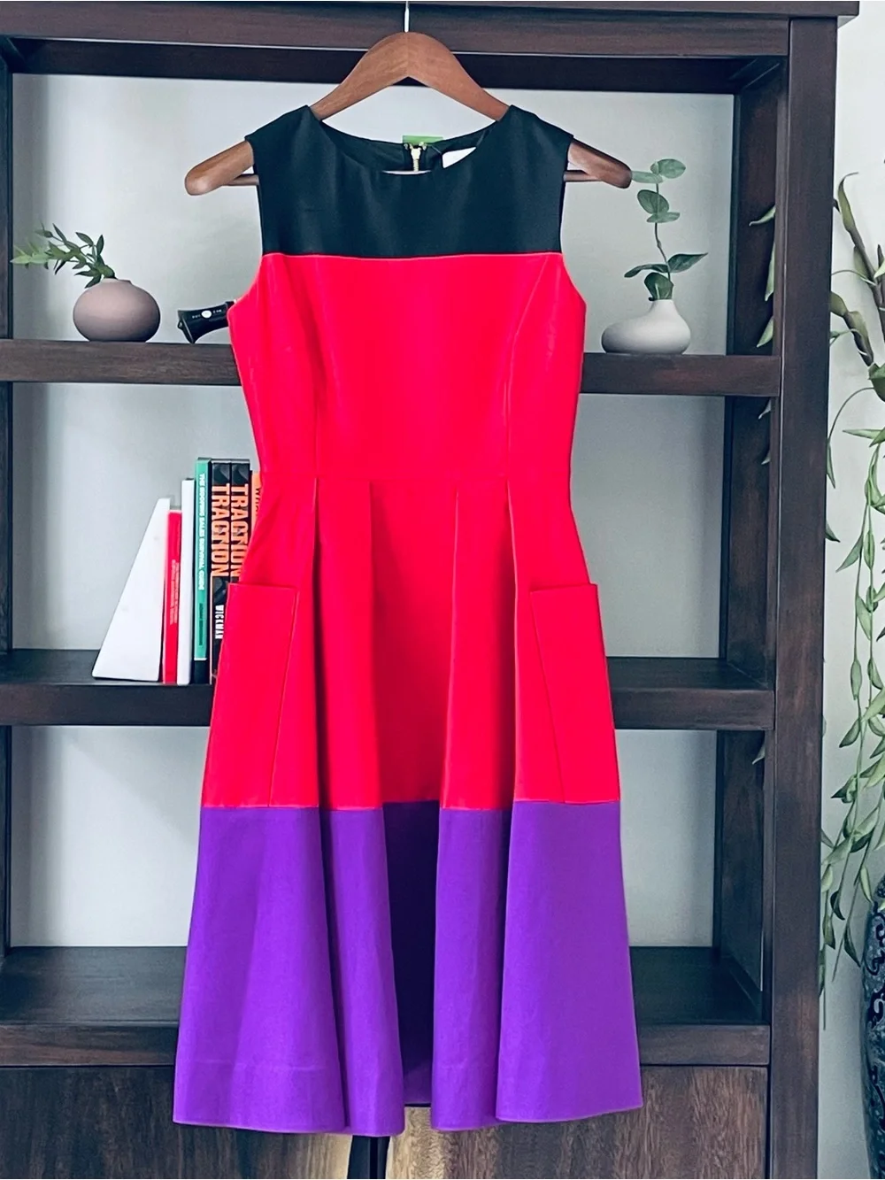 Kate Spade Zahara Colorblock Silk Dress NWT Size 0 Red Purple Black NJMU1848